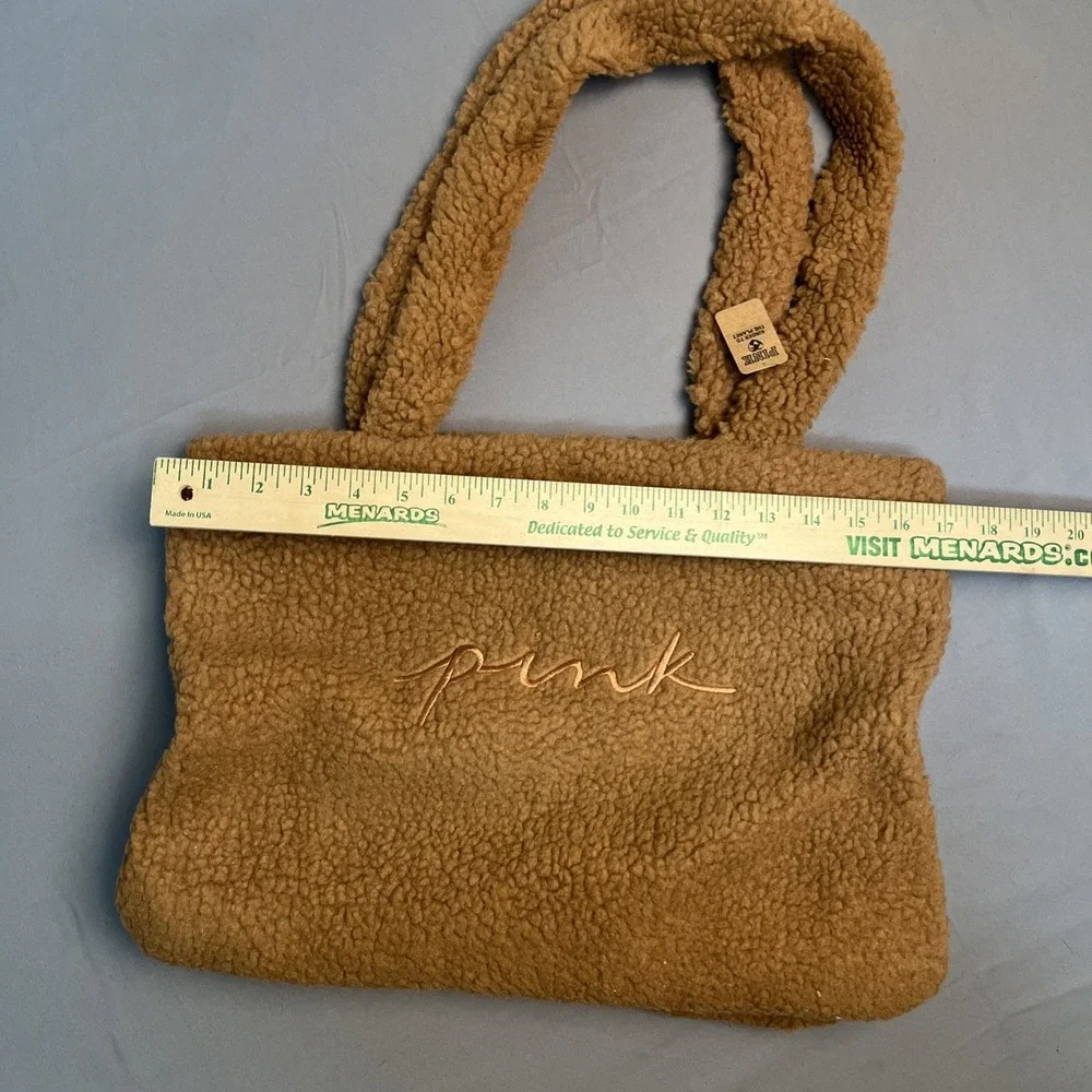 Victoria's Secret VS PINK Plush Sherpa Tote Bag Tan‎ Brown Logo